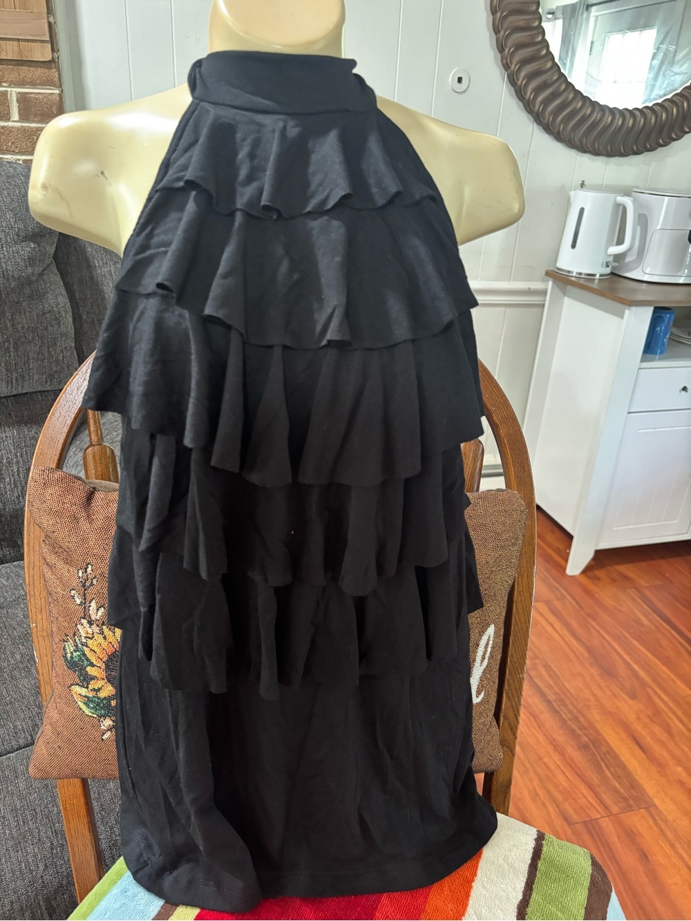 White House Black Market Black Tiered Ruffle Halter blouse